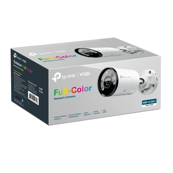Pudełko produktu białem kamery bezpieczeństwa TP-Link VIGI Full-Color ze specyfikacją.