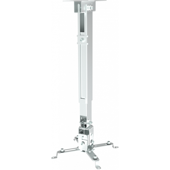 Silberne Deckenhalterung für Projektoren mit verstellbarem Arm und vier Armen an der Basis.