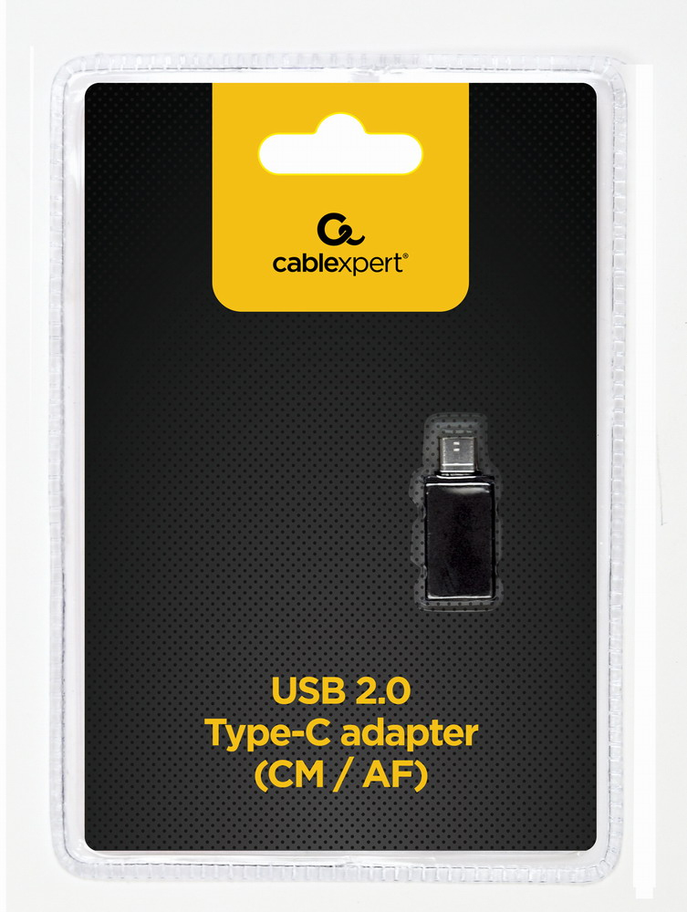Czarny adapter USB 2.0 Type-C w opakowaniu blistrowym z logo Cablexpert.