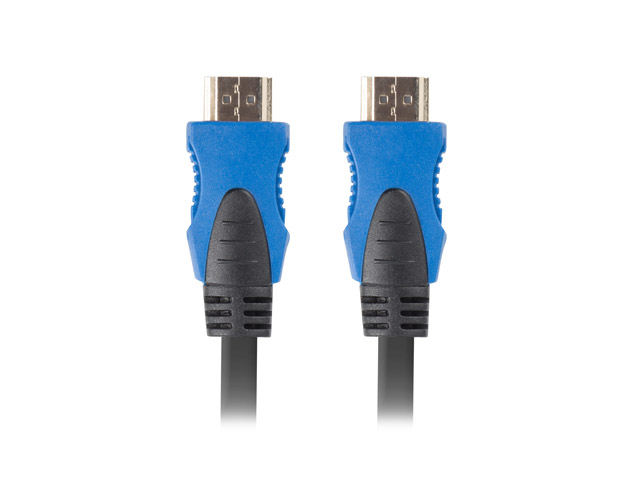 Two HDMI cables with blue and black connectors against a white background.