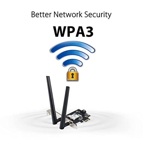 Sicurezza di rete WPA3 con icona Wi-Fi, lucchetto e scheda Wi-Fi con due antenne.