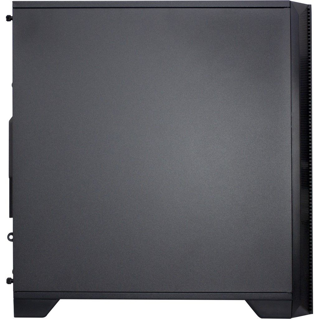 Ein einfaches, schwarzes Computergehäuse von der Seite.