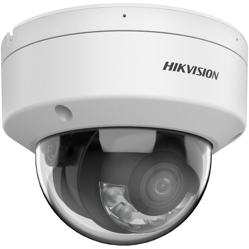 A white Hikvision dome security camera against a white background.