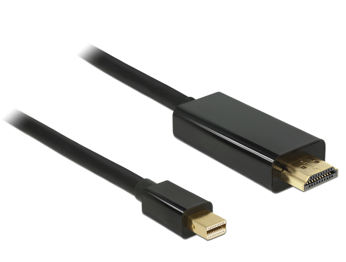 A black cable with a mini DisplayPort and an HDMI connector on a white background.