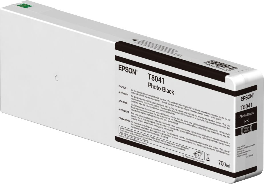 Długa biała wkładka z tuszem Epson T8041 Photo Black o pojemności 700 ml.