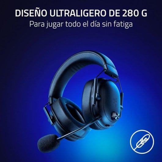 Cuffie da gaming nere da 280g con microfono su sfondo blu.