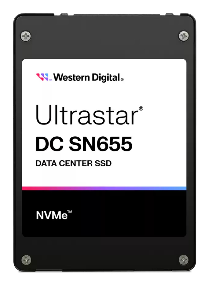 Western Digital Ultrastar DC SN655 NVMe SSD in a black enclosure.