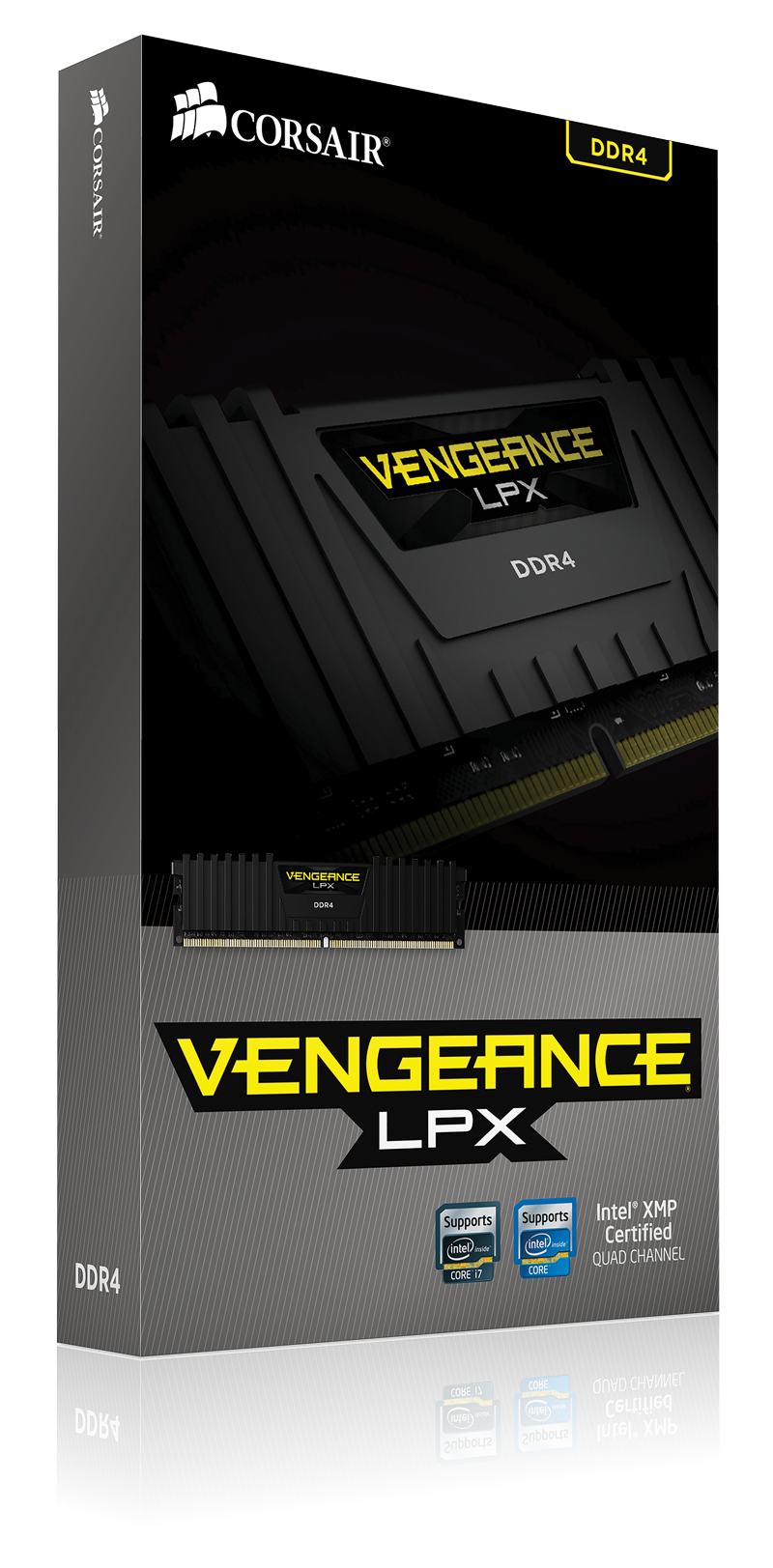 Corsair Vengeance LPX DDR4 RAM-Verpackung in Schwarz und Gelb.