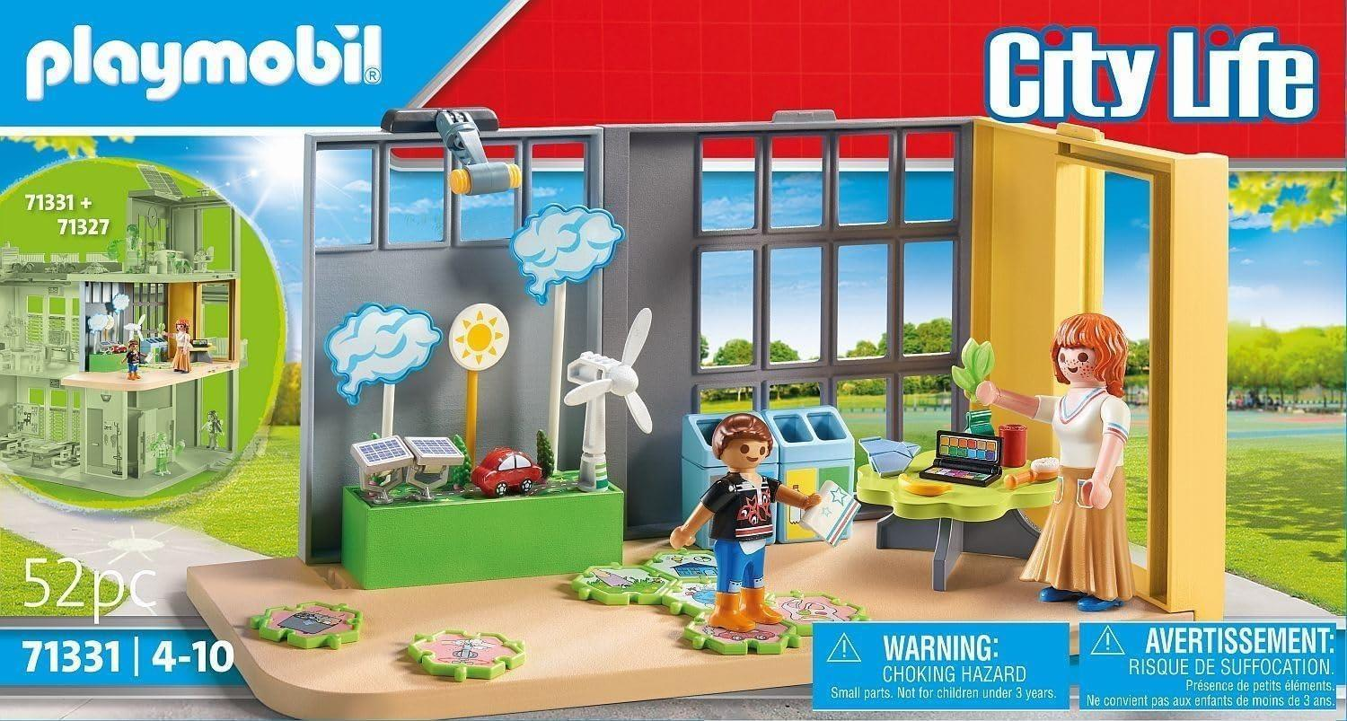 Set Playmobil City Life 71331 con figuras, paneles solares y aerogenerador para aprender sostenibilidad.