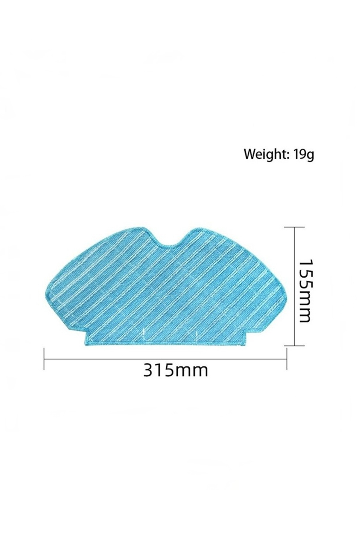 Çapraz çizgili mavi mikrofiber bez, 315x155 mm ölçülerinde ve 19g ağırlığında.