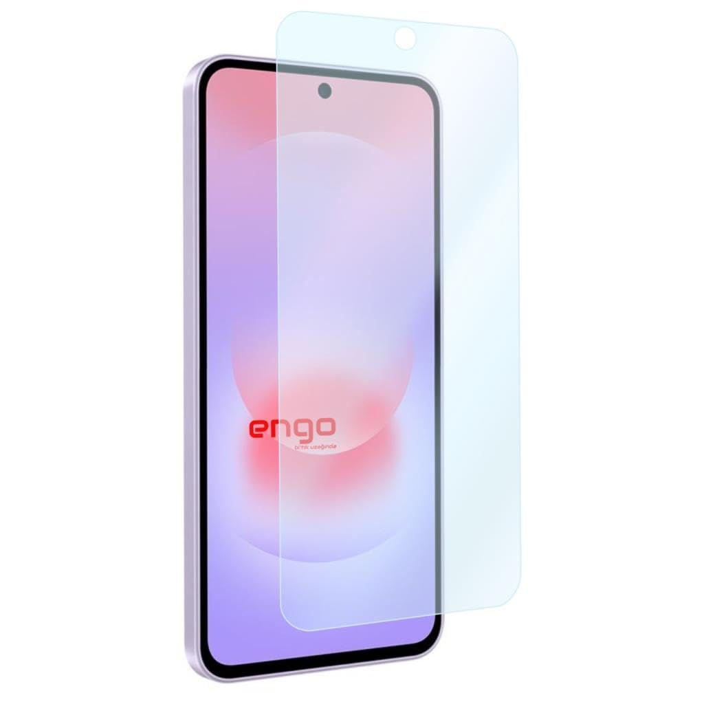 Beyaz arkaplanda, üzerinde hafifçe duran bir ekran koruyucu ile bir akıllı telefon.