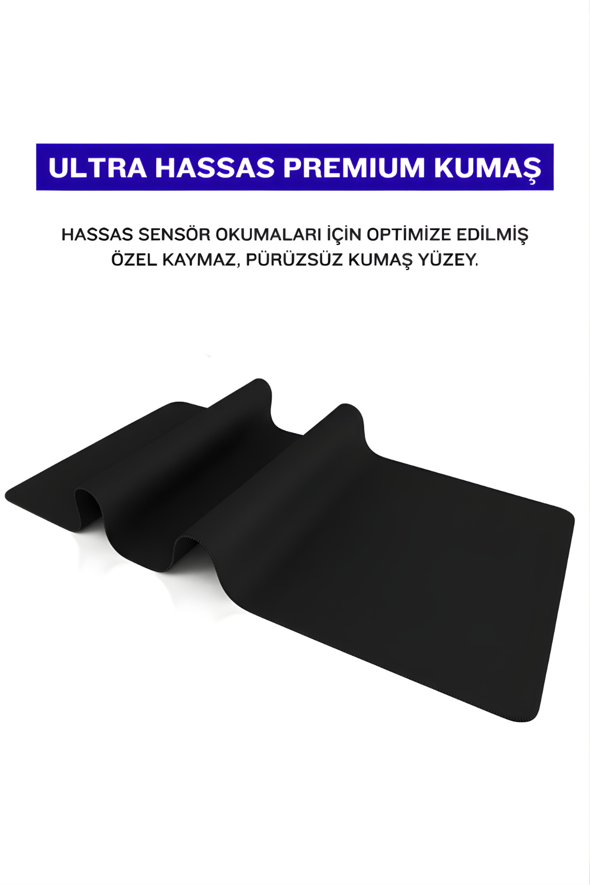 Üzerinde Türkçe yazılar bulunan, beyaz zeminde siyah mousepad.