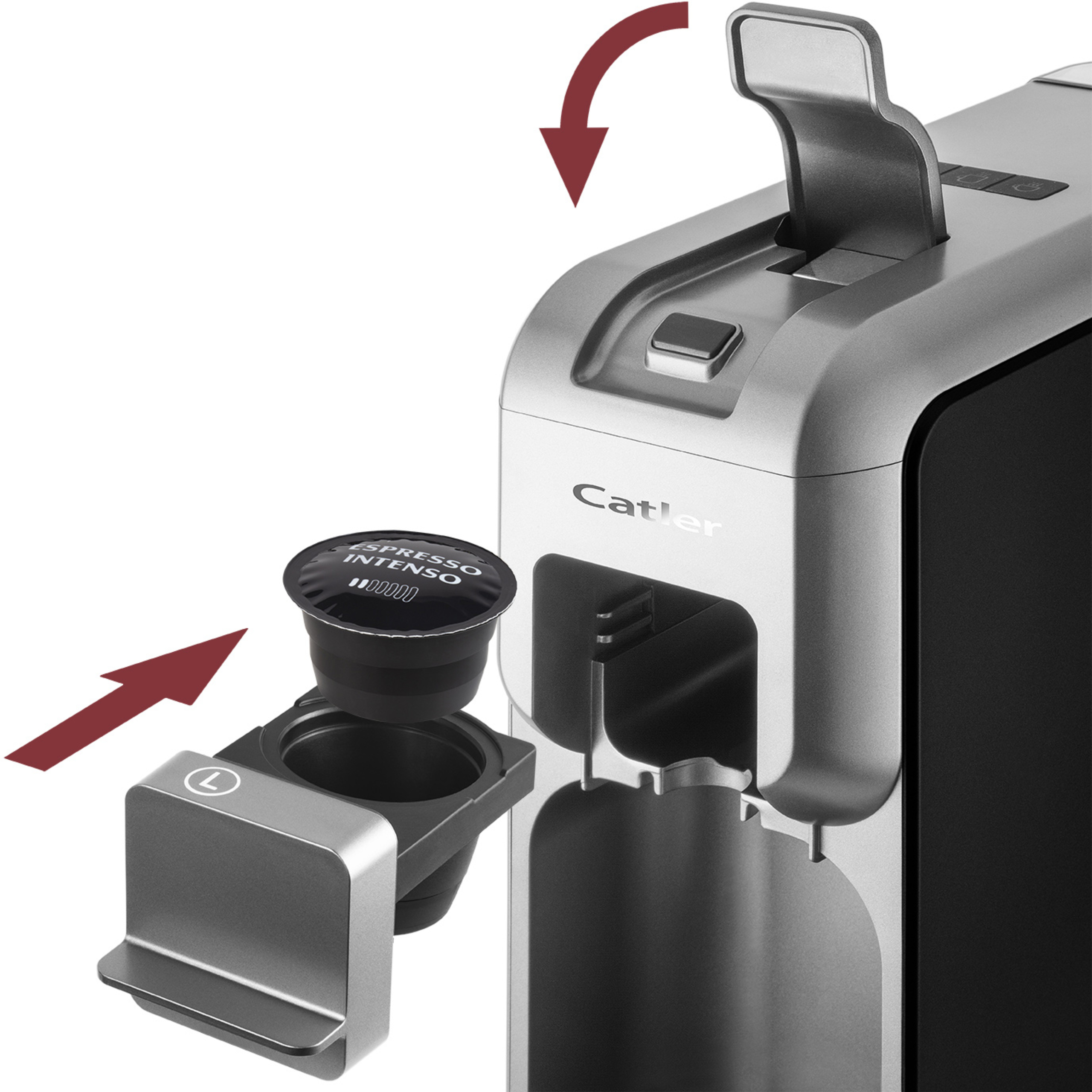 Kaffeekapsel wird in die Kaffeemaschine eingesetzt.