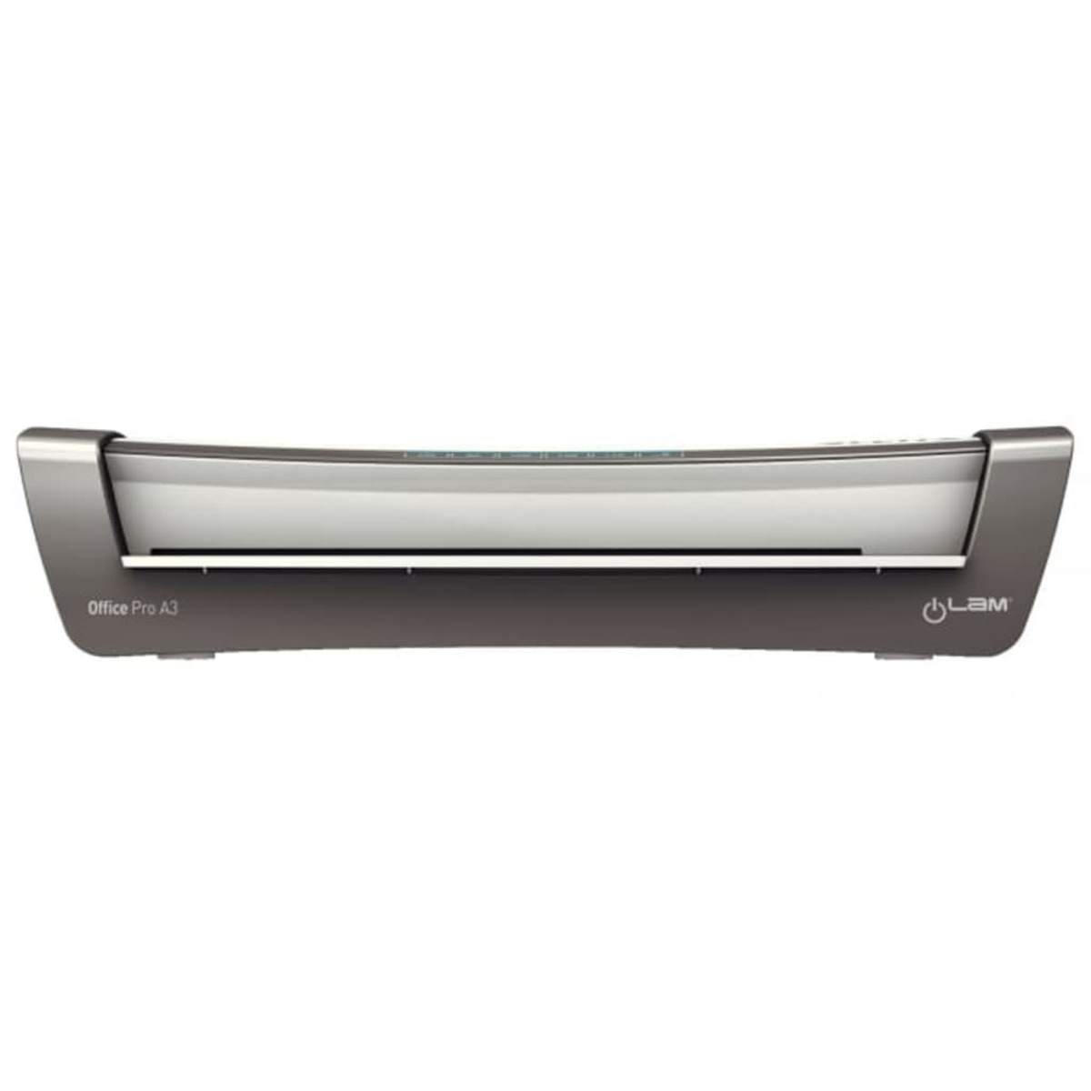 Ein grauer Office Pro A3 Laminator steht auf weißem Hintergrund.