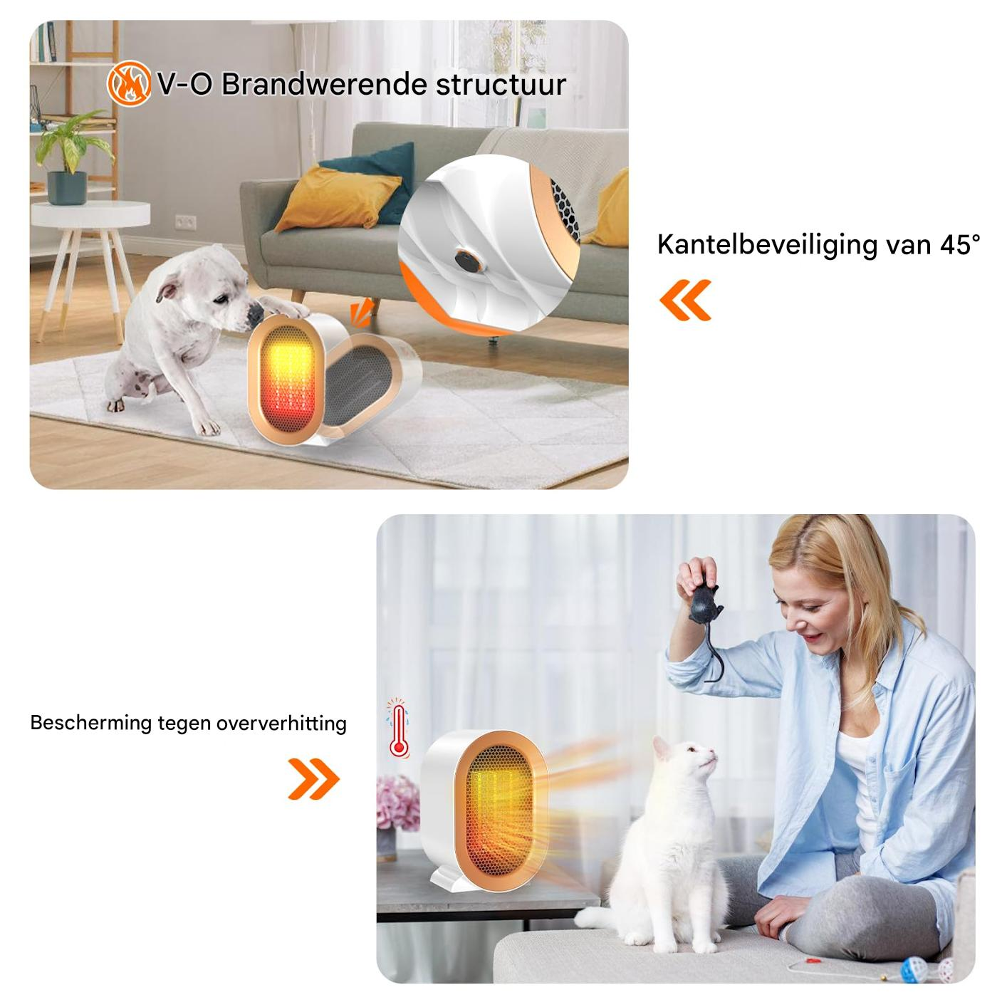Tragbare Heizung für den Innenbereich, sicher für Haustiere und Haushalt.