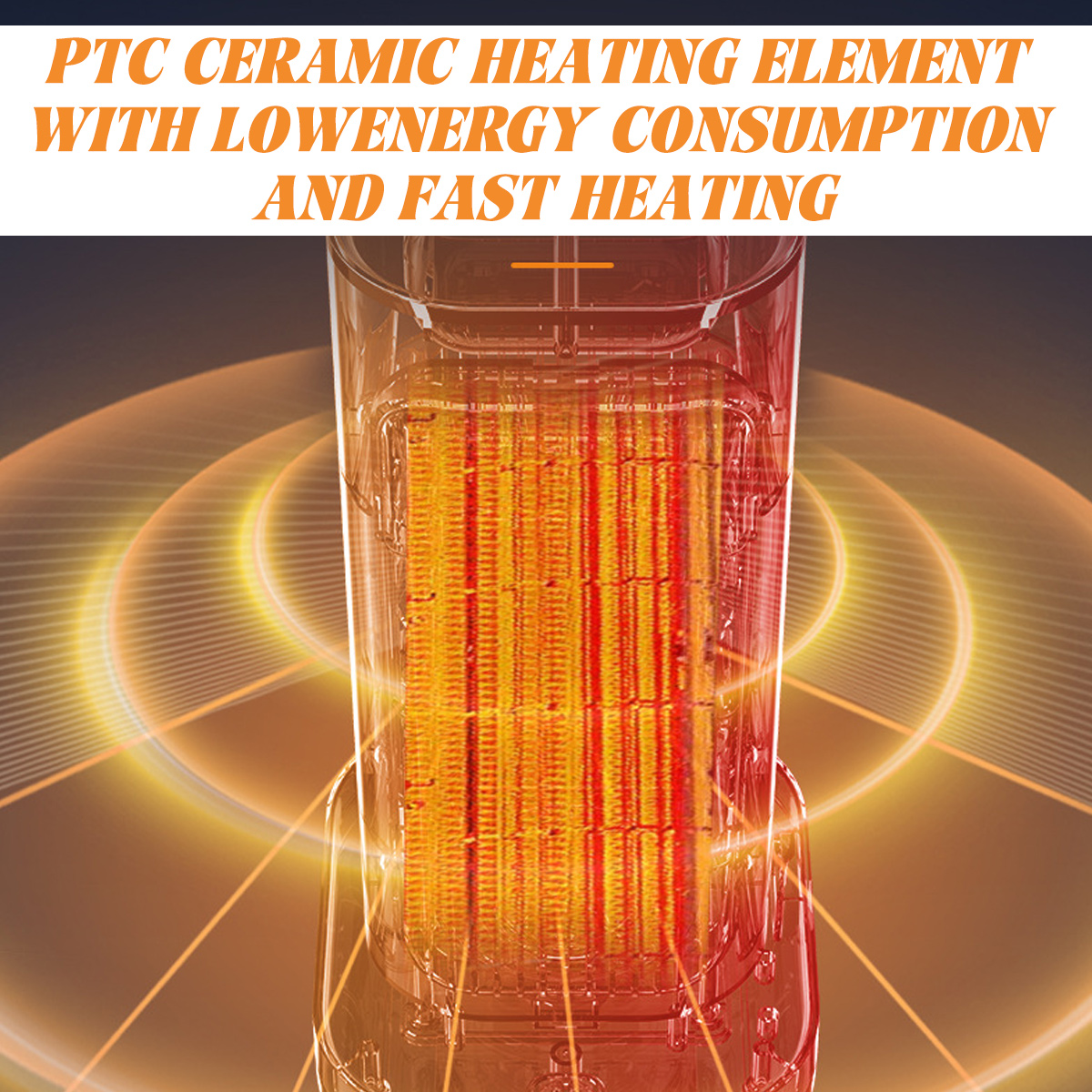 PTC-Keramik-Heizelement mit gelben und roten Wärmewellen.