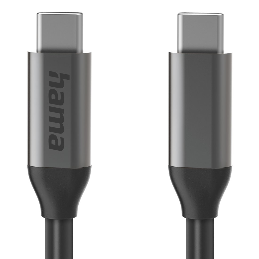 Dwa szare złącza kabla USB-C na białym tle.