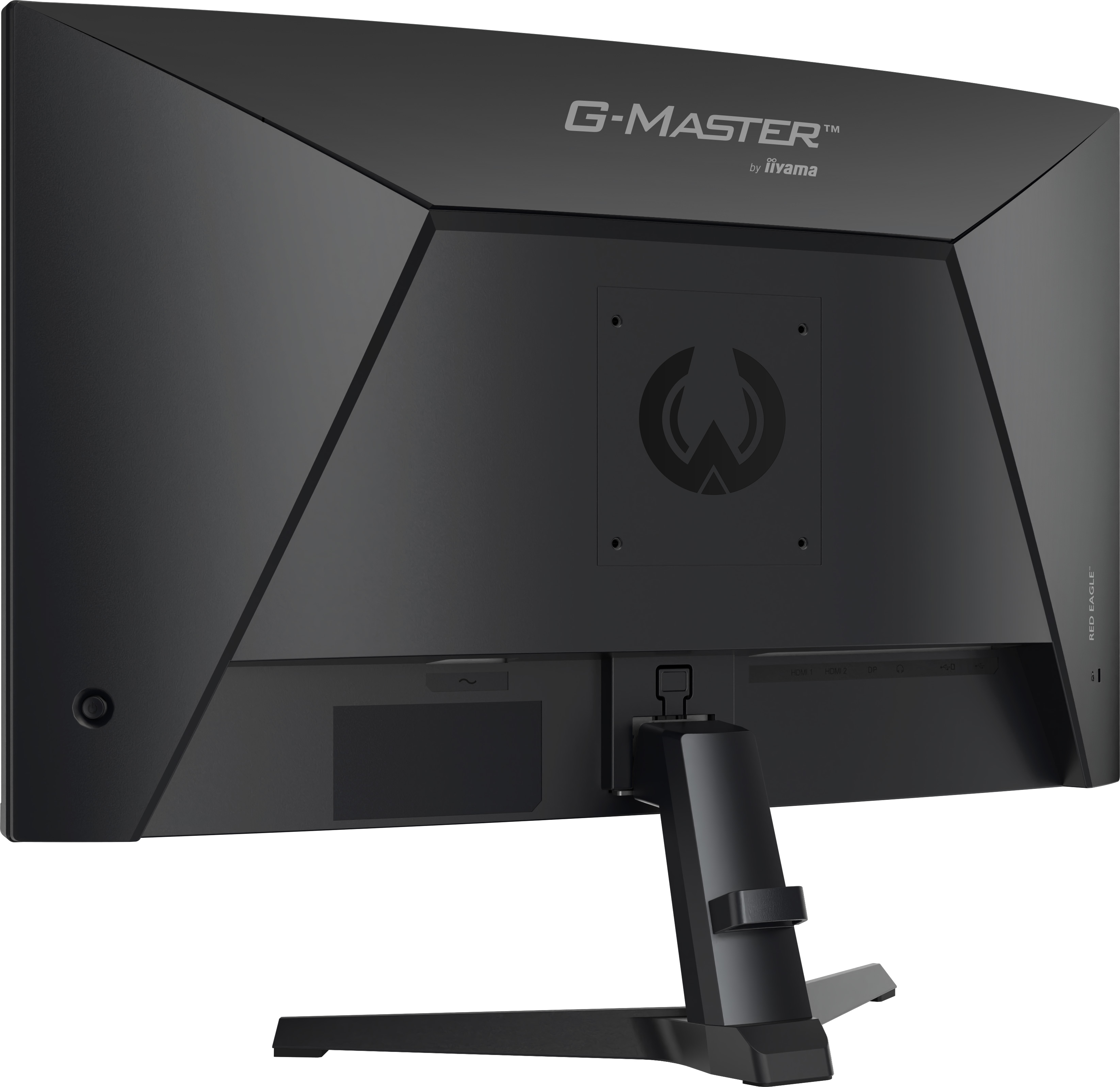 Widok z tyłu czarnego monitora G-Master z miejscem na mocowanie VESA i podstawką.