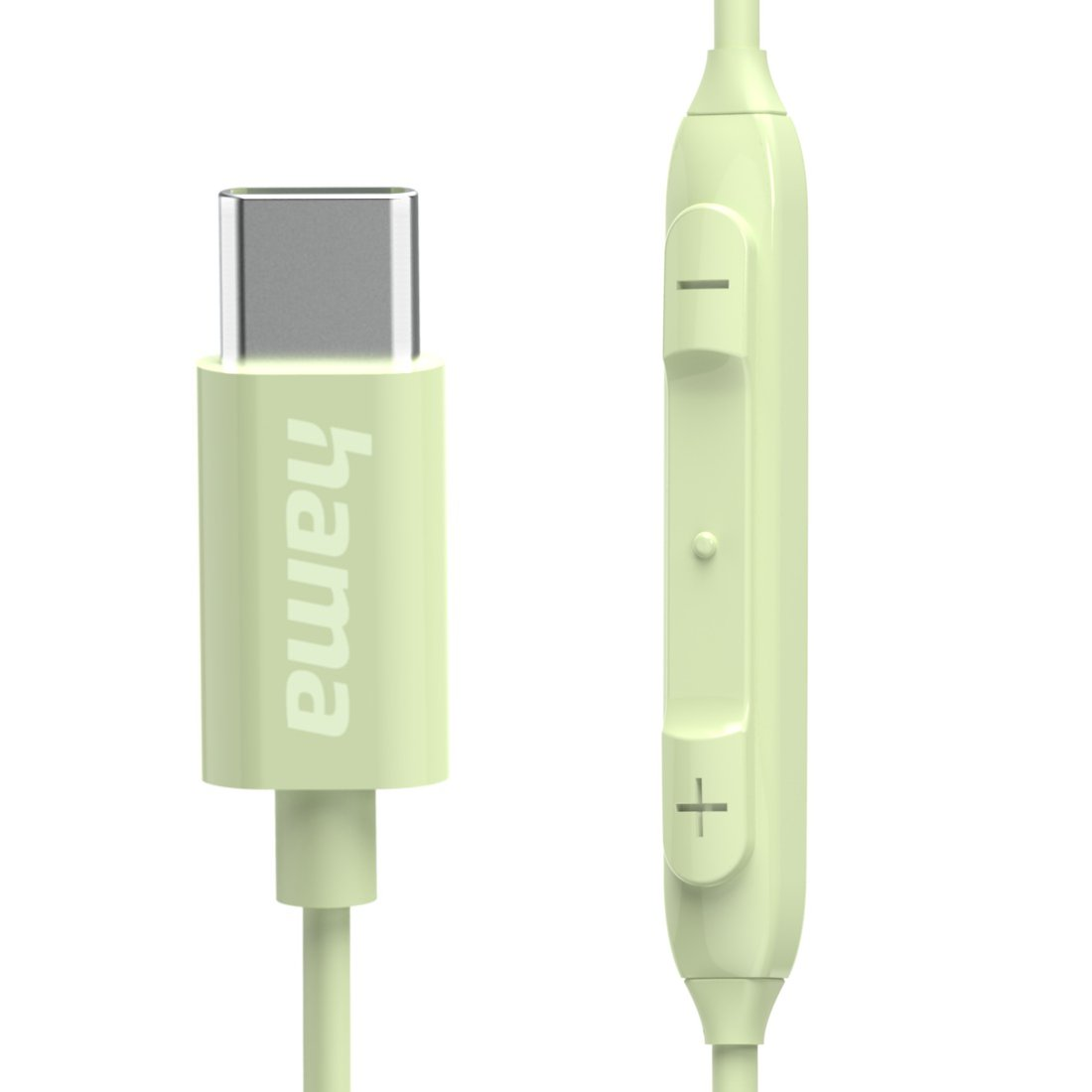Jasnozielony kabel USB-C Hama ze złączem i pilotem na białym tle.