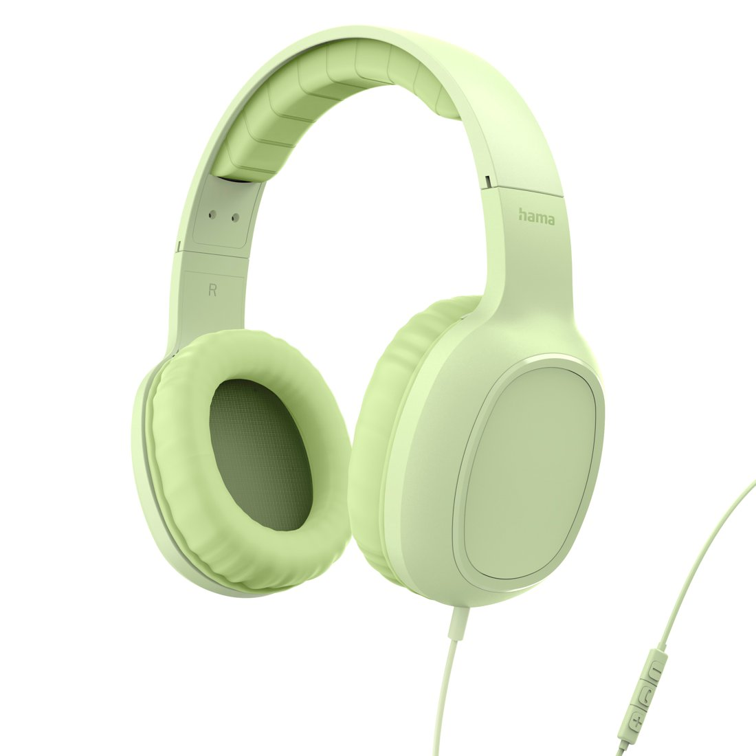 Auriculares con cable over-ear Hama verde claro sobre fondo blanco.