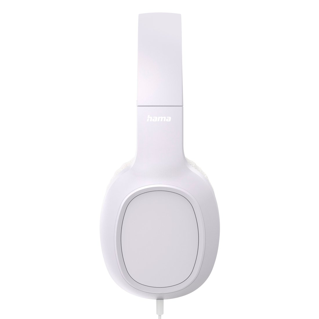 Auriculares supraurales blancos con el logotipo de Hama sobre fondo blanco.