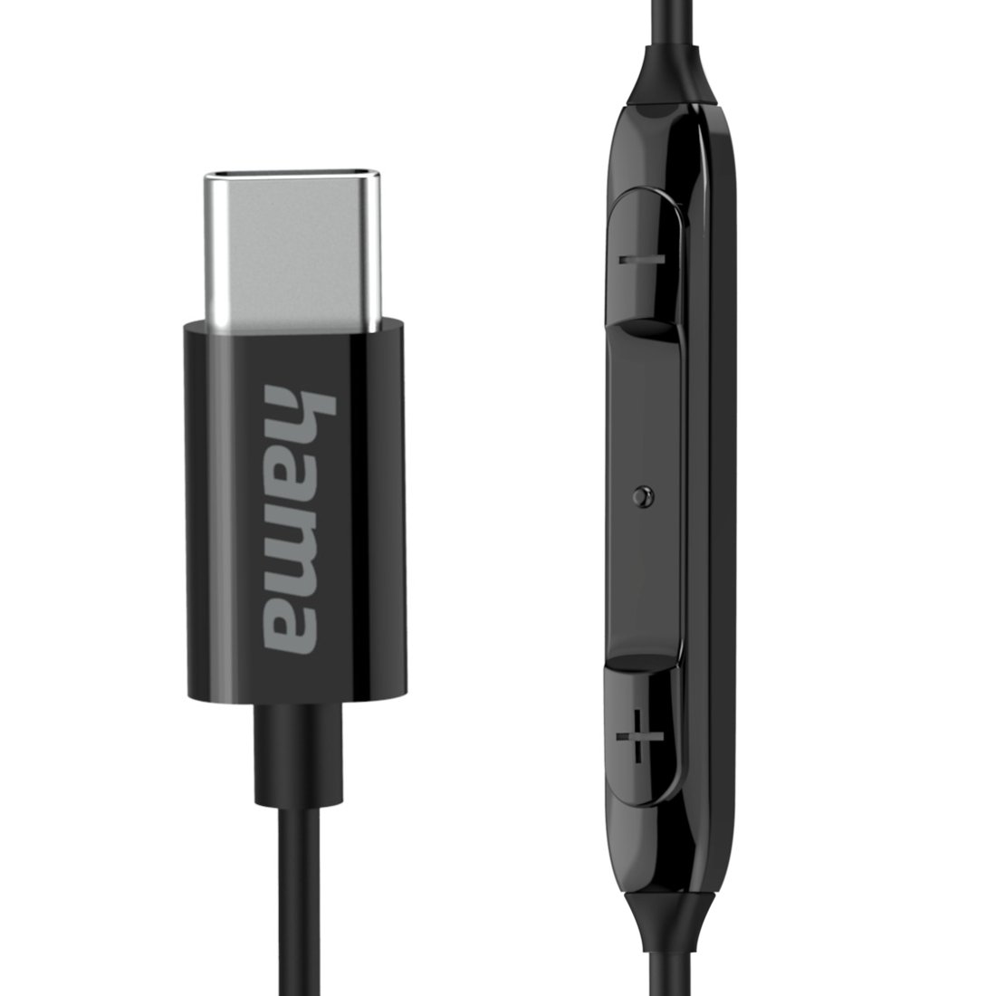 Czarny kabel USB-C Hama ze złączem i zintegrowanym pilotem.