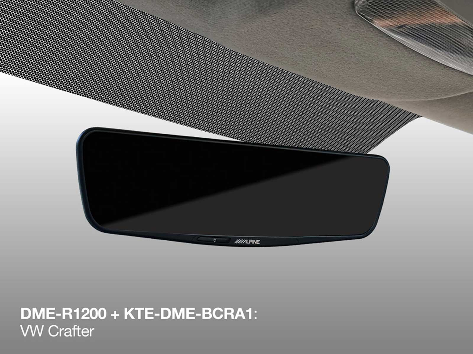 Digitale Rückspiegelkamera Alpine DME-R1200 im VW Crafter montiert.