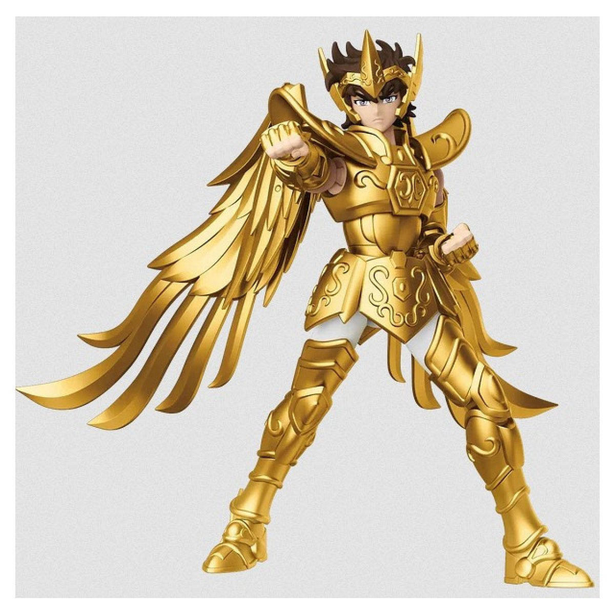 Actionfigur in goldener Rüstung mit großen Flügeln und entschlossenem Blick.