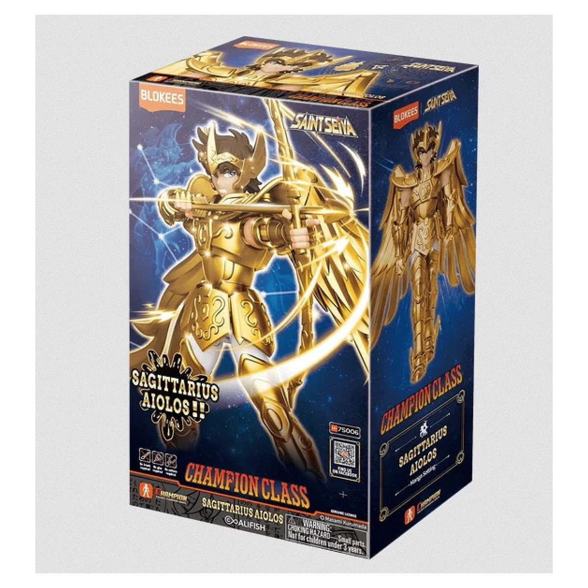 Verpackung der Saint Seiya Sagittarius Aiolos Champion Class Figur mit goldenem Bogenschützen.