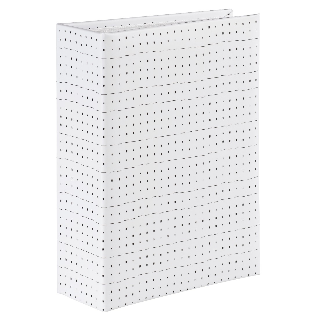 Ein weißer Aktenordner mit einem minimalistischen schwarzen Strich- und Punktemuster.