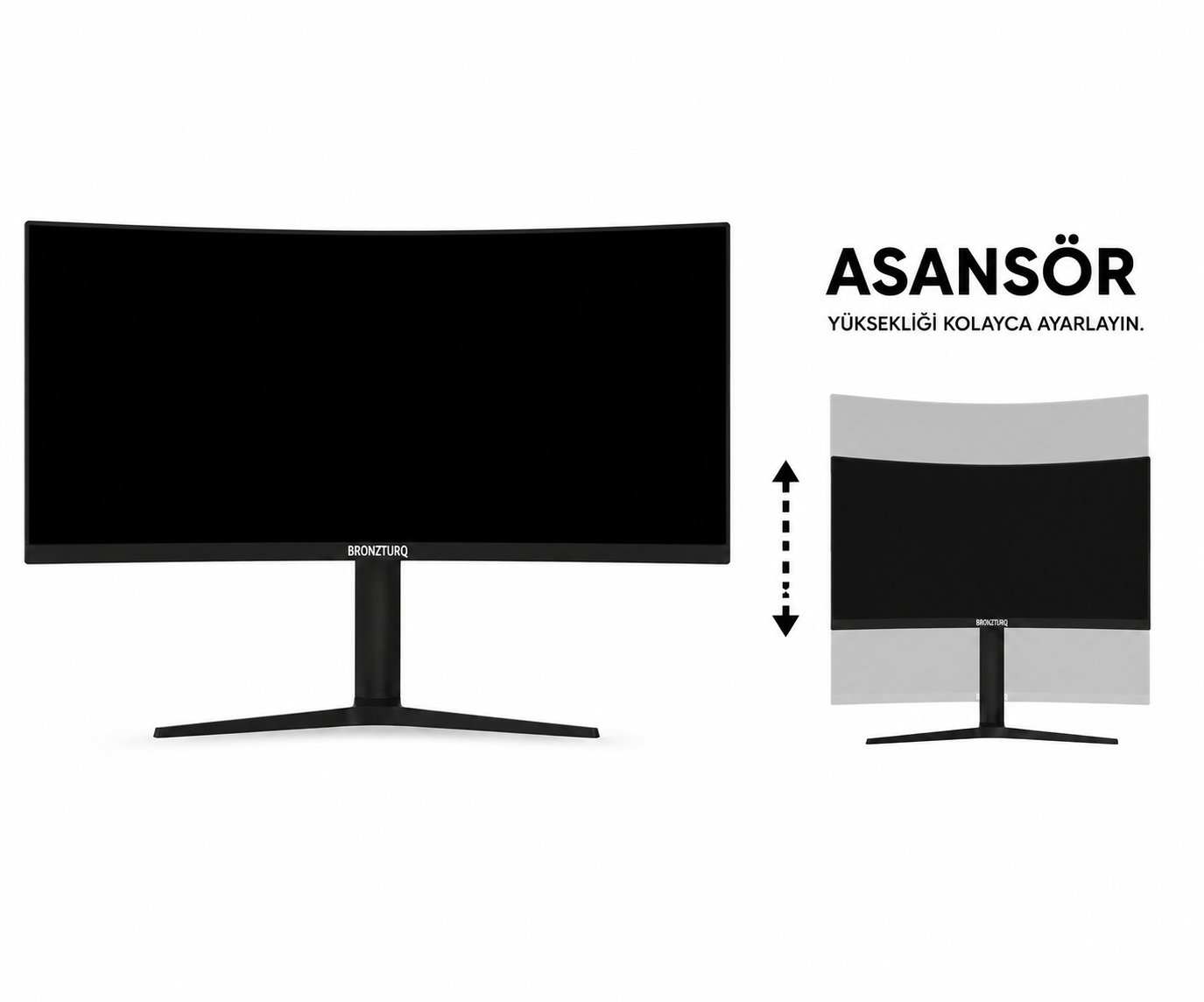 Ayarlanabilir standlı ve asansör özellikli kavisli monitör.