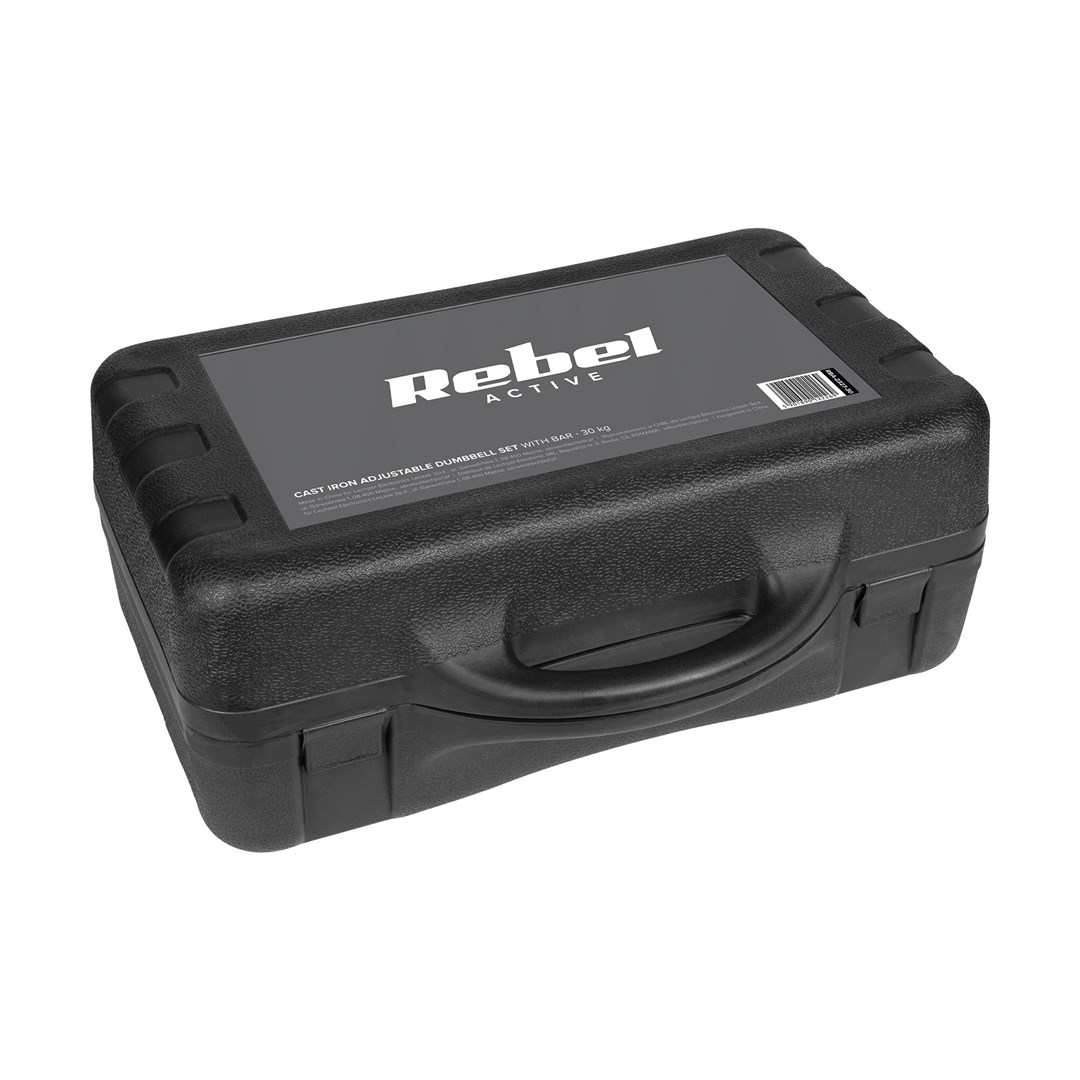 Hantle REBEL Active w walizce zgryfem, zestaw 30Kg Czarny