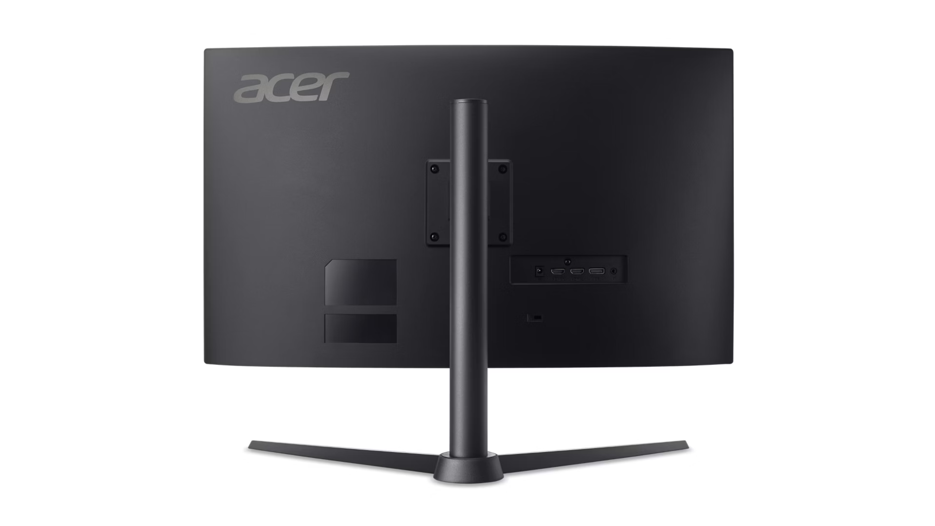 Vista posteriore di un monitor Acer nero con supporto e porte visibili.