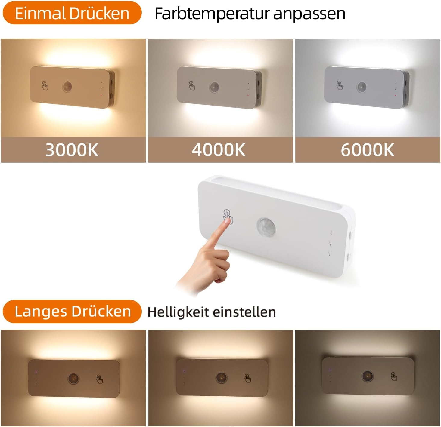 Anleitung zur Steuerung von Farbtemperatur und Helligkeit einer LED-Leuchte.