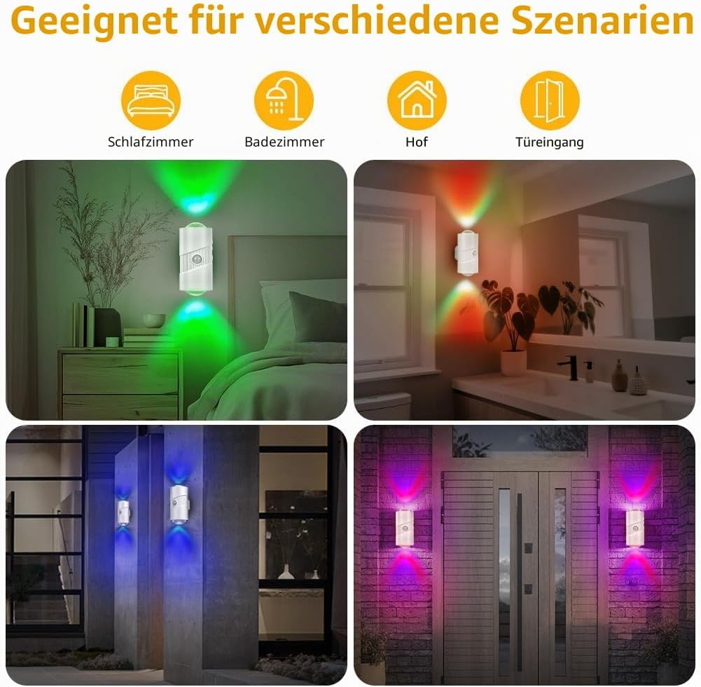 Wandleuchten mit buntem Licht für Schlafzimmer, Badezimmer, Hof und Eingang.