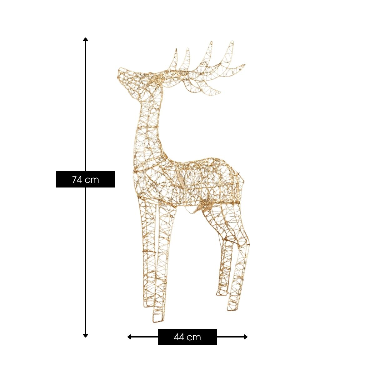 Goldfarbene Draht-Renngestaltung mit 74 cm Höhe und 44 cm Länge.