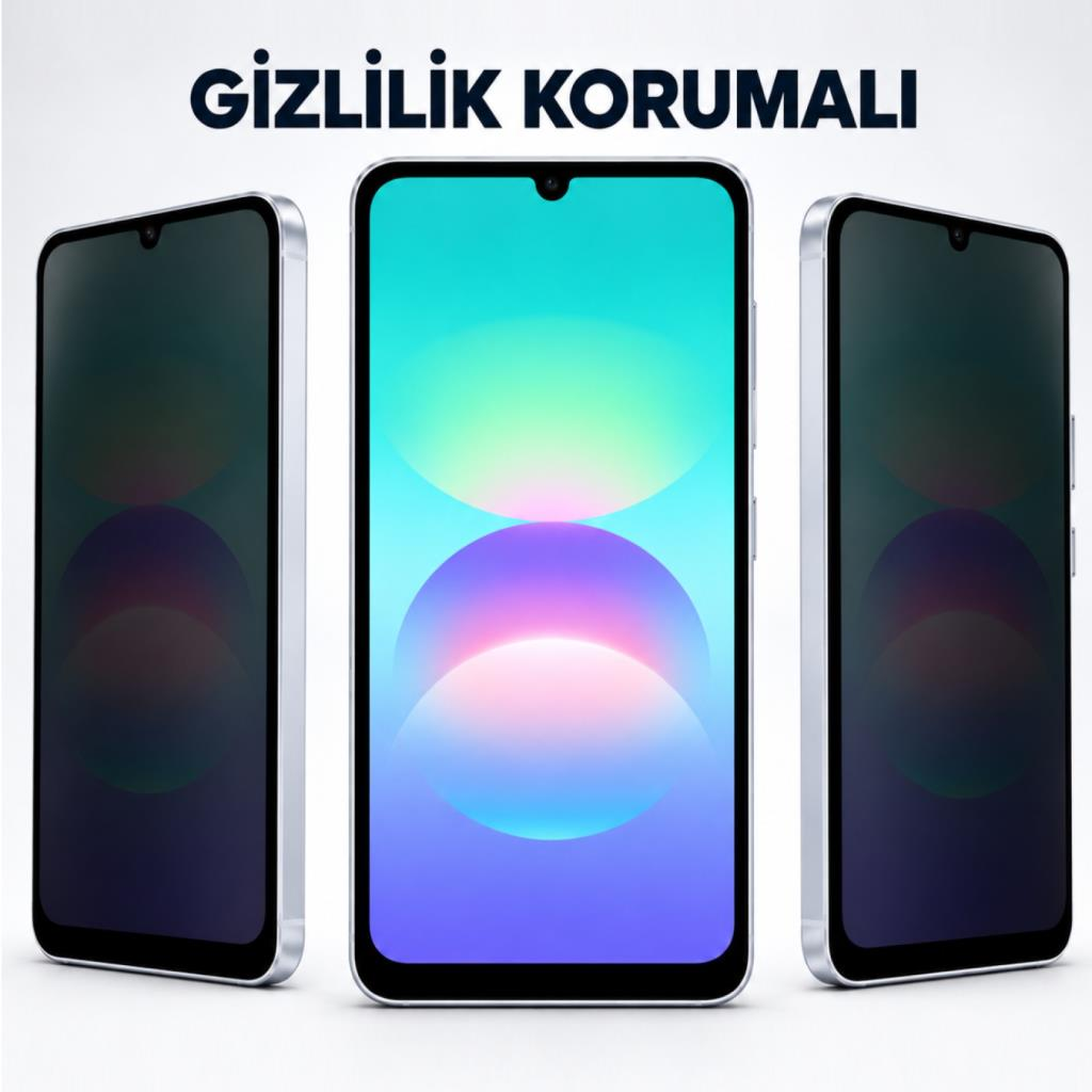 GIZLILIK KORUMALI yazısının altında beyaz arka planda üç akıllı telefon.