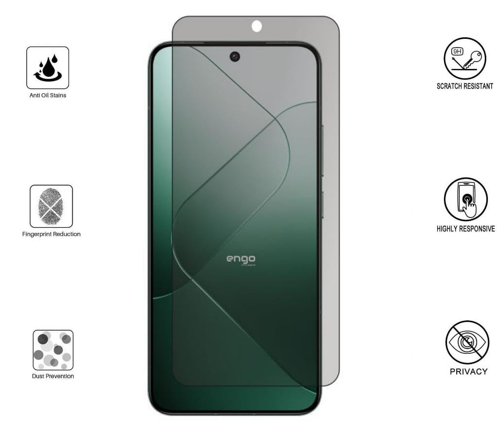 Yağ önleyici, parmak izi azaltma ve gizlilik simgeleriyle çevrili ekran koruyuculu akıllı telefon.