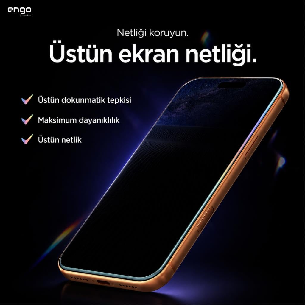 Koyu arkaplan önünde duran bir akıllı telefon, Türkçe olarak üstün ekran netliği sunuyor.