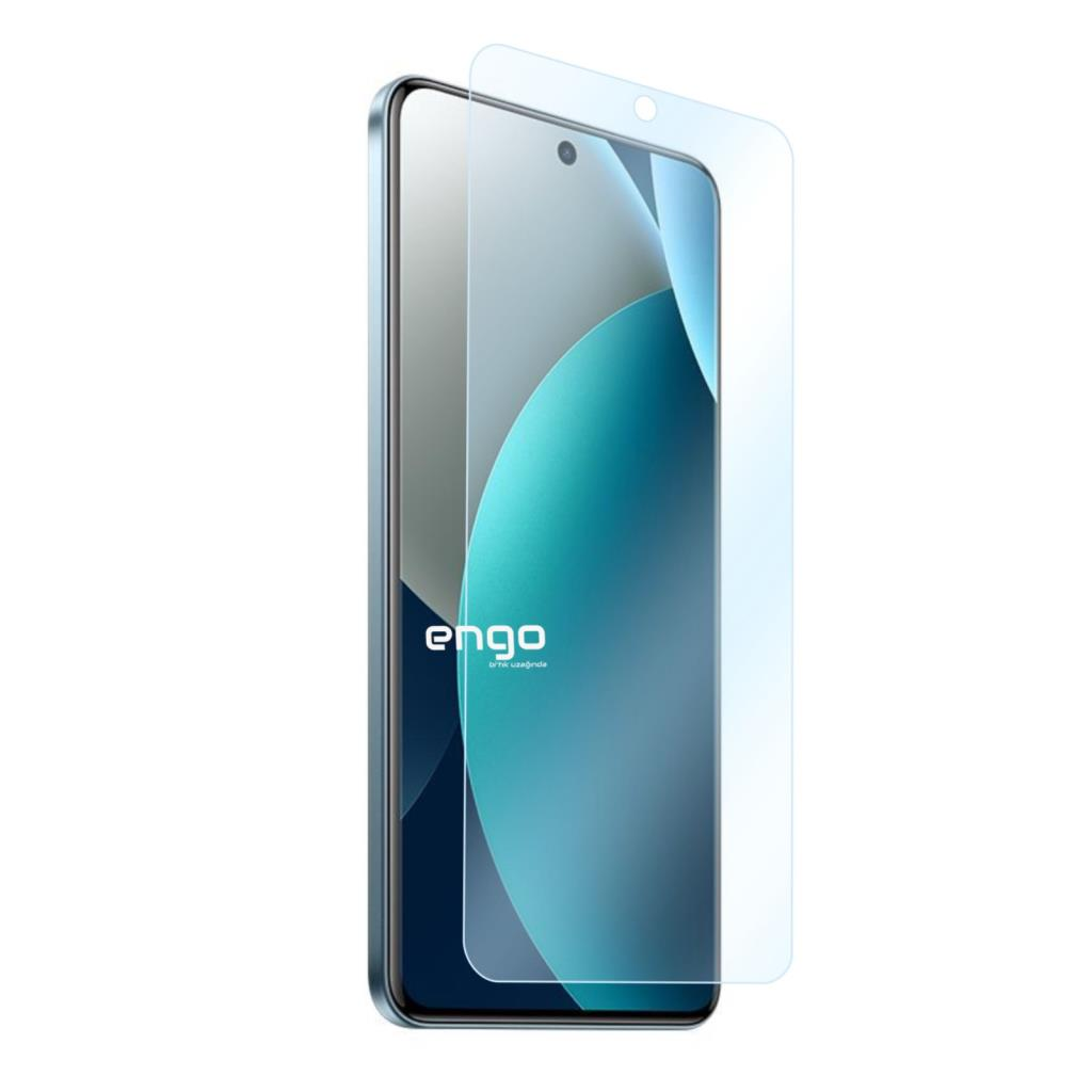 Üzerinde hafifçe kaldırılmış şeffaf ekran koruyucu bulunan bir akıllı telefon.