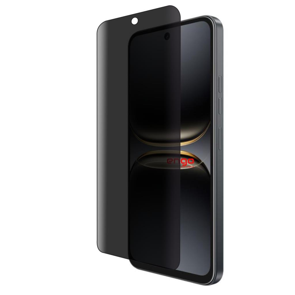 Modern bir akıllı telefonun önünde çapraz duran siyah ekran koruyucu.