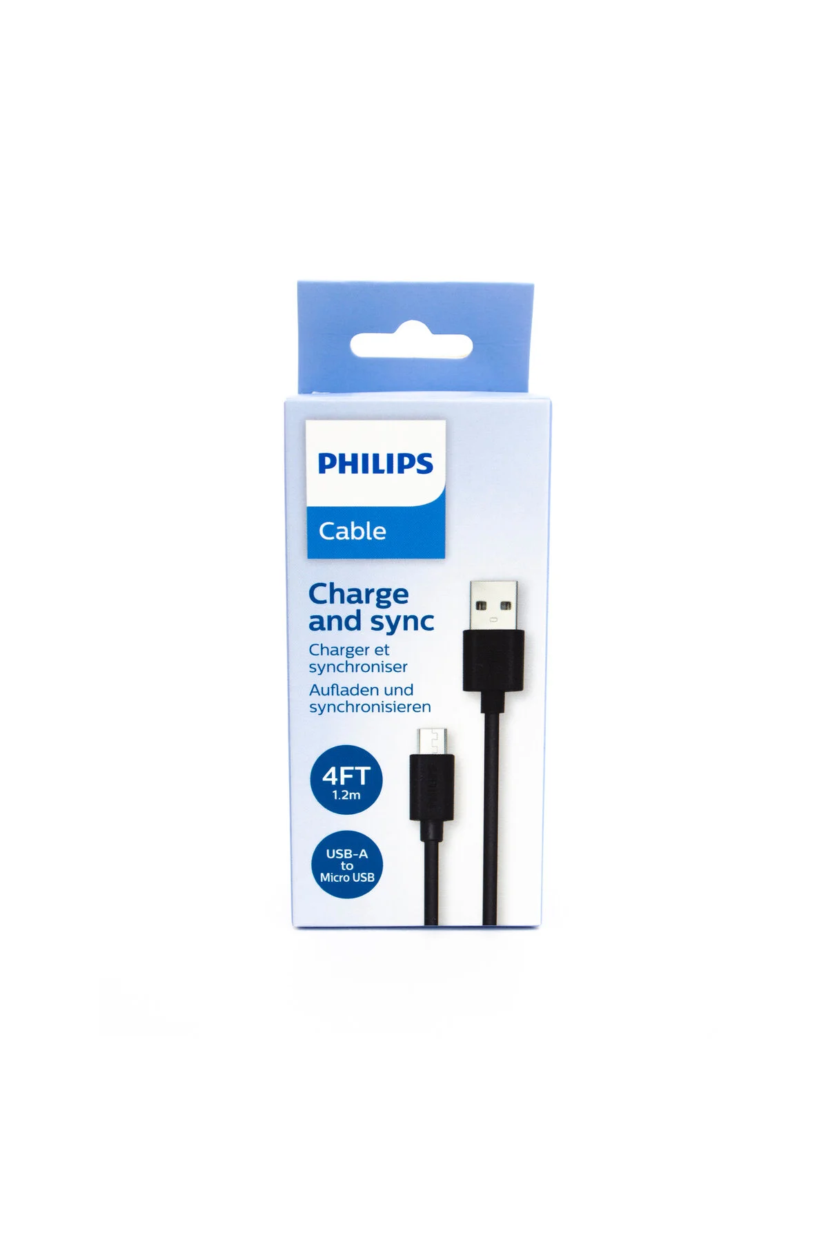 USB-A - mikro-USB şarj kablosu için mavi Philips ambalajı, 1.2m.