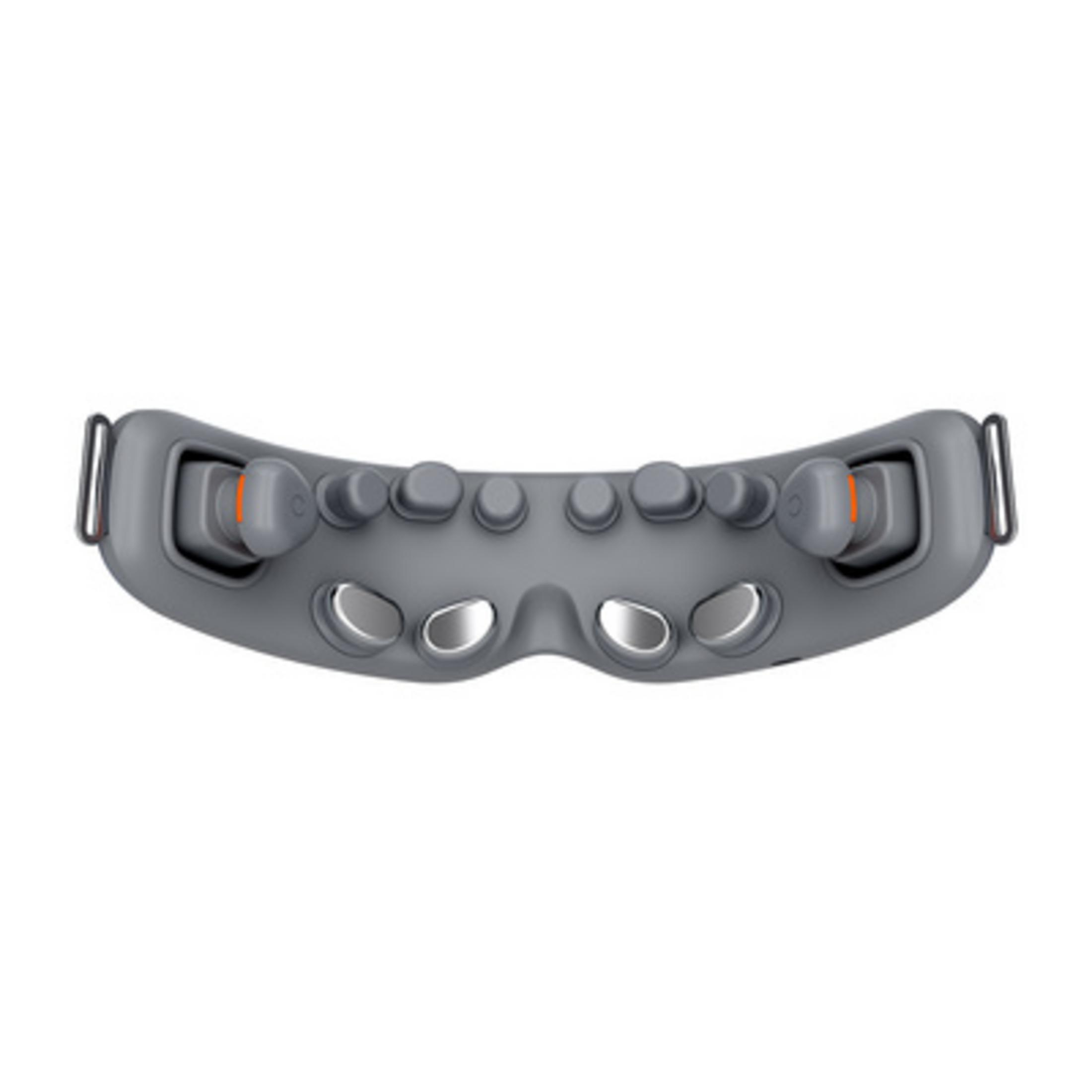 Üstten görünen gri VR başlığı, düğmeler ve iki joystick ile.