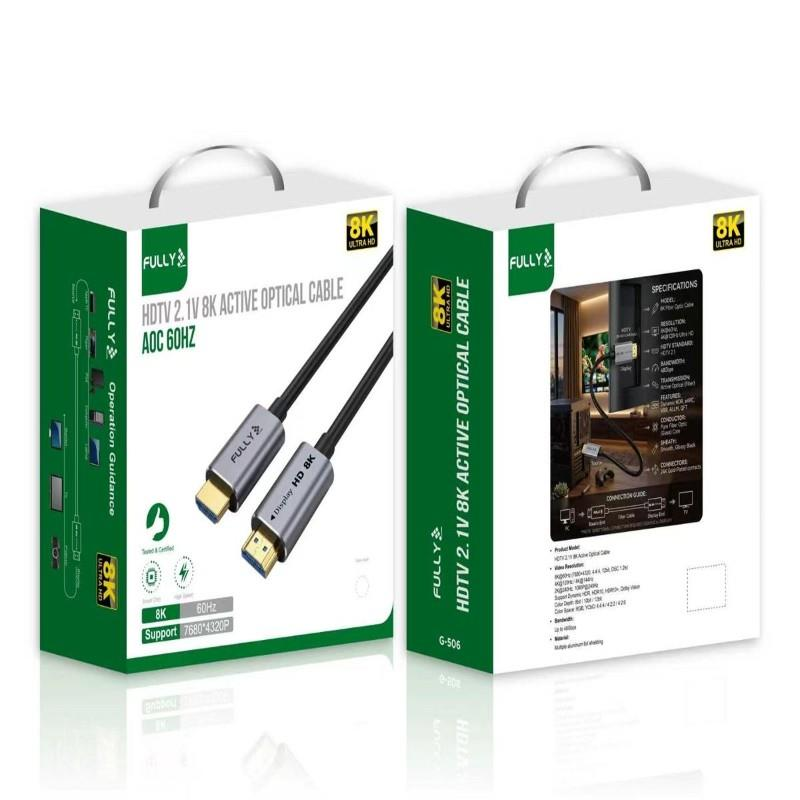 Yan tarafta teknik özellikleri gösteren 8K HDMI kablosu için iki beyaz ve yeşil kutu.