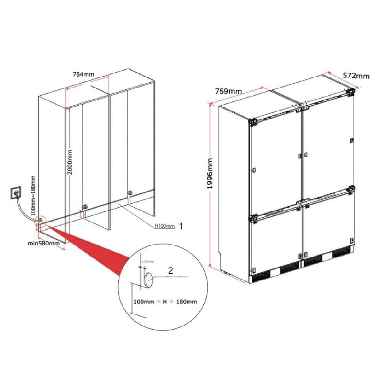 El diagrama muestra las dimensiones y las instrucciones de instalación de un mueble de gabinete.