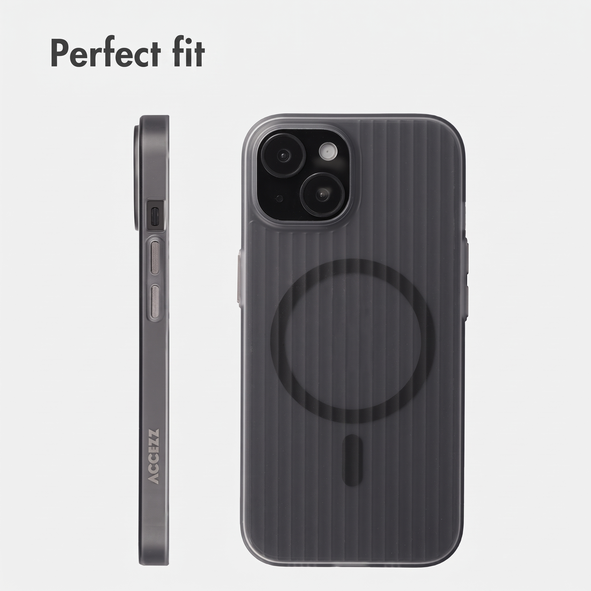 Grey smartphone case with MagSafe shown from multiple angles.