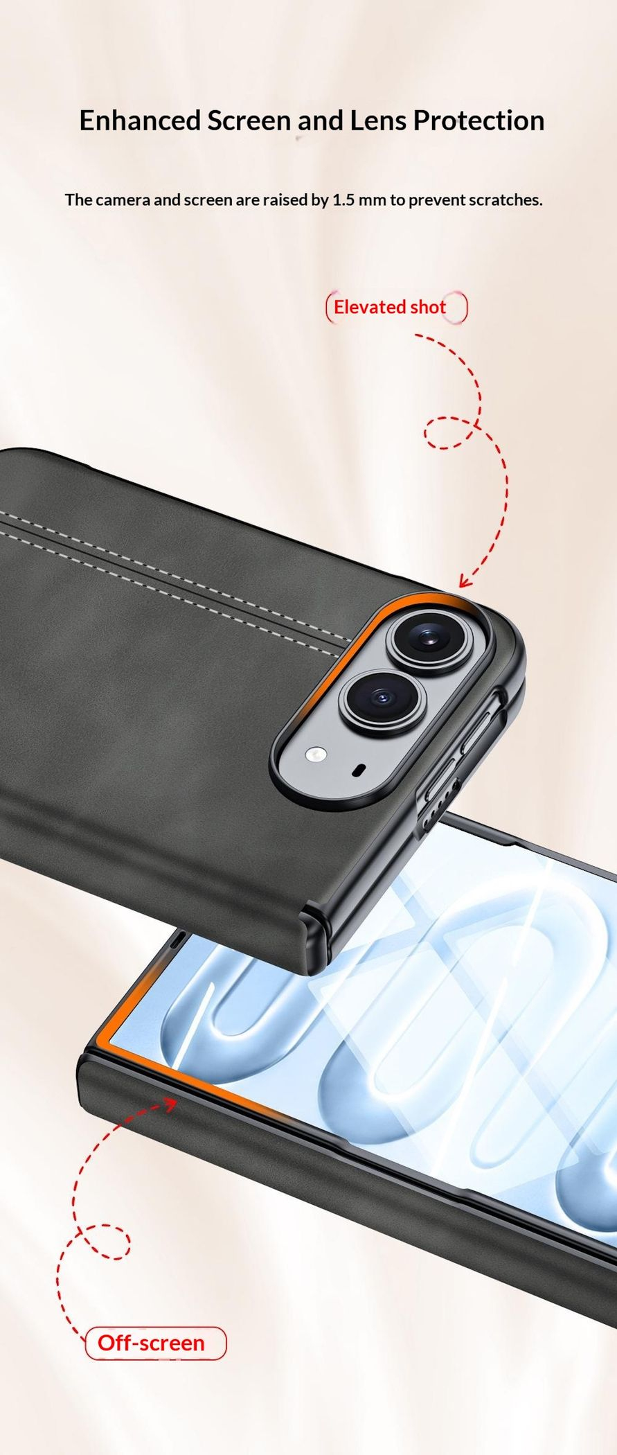 Smartphone in schwarzer Schutzhülle zeigt erhöhte Kamera- und Bildschirmschutzkanten.