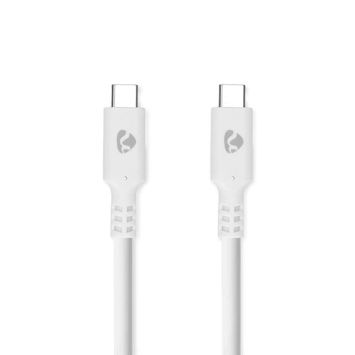 Zwei weiße USB-C-Kabel auf weißem Hintergrund.