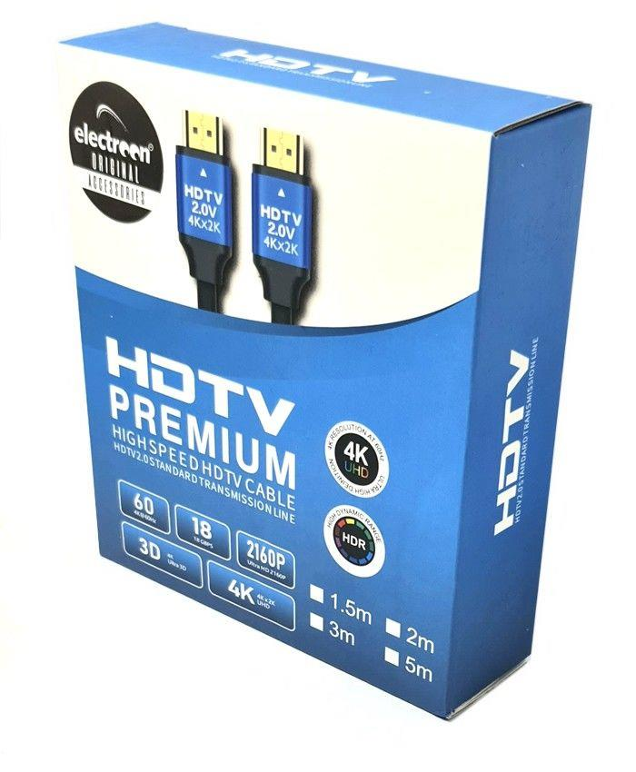 4K ve HDR özellikli Electreen HDTV Premium yüksek hızlı kablo için mavi ambalaj.
