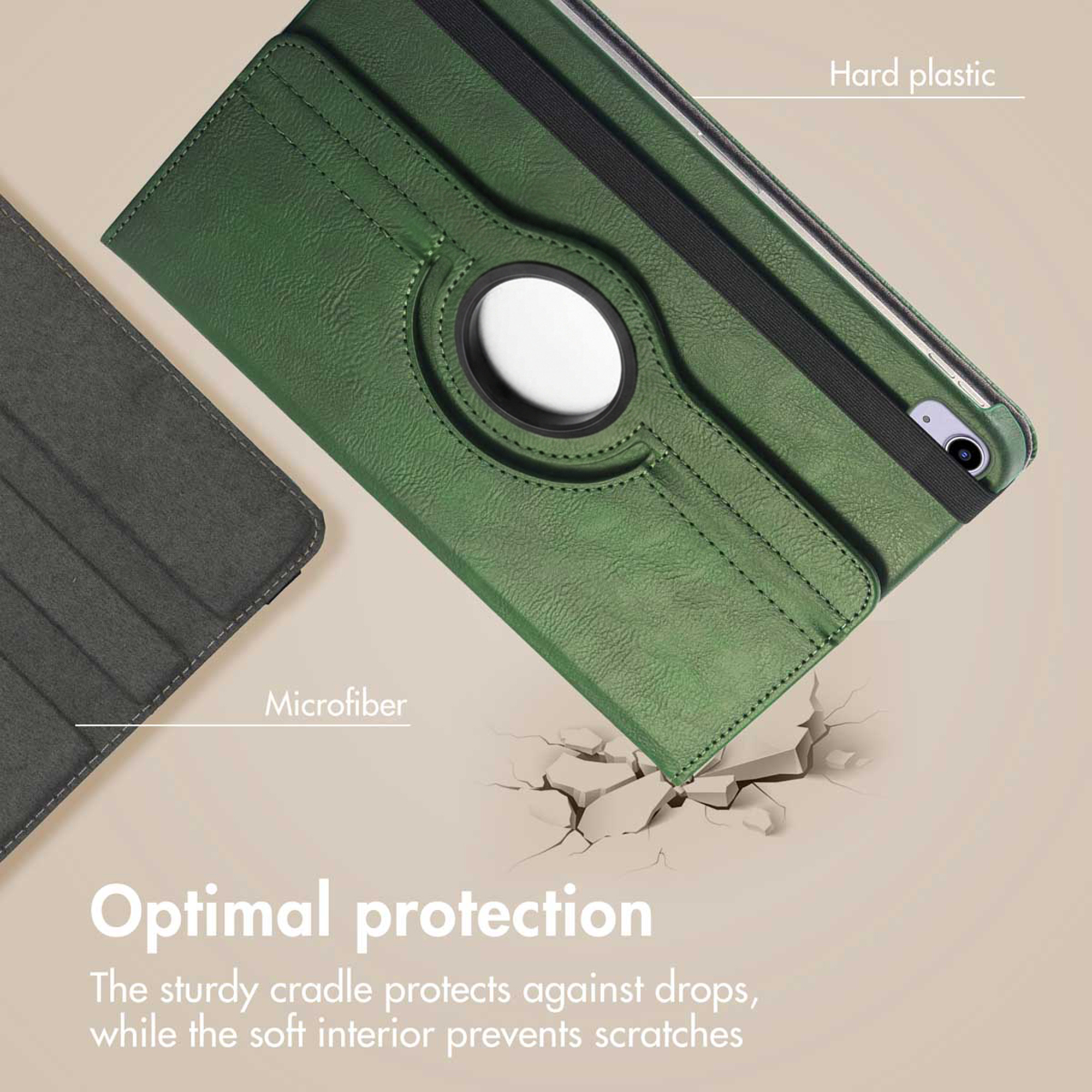 Groene tablethoes met harde plastic schaal en zachte binnenvoering voor optimale bescherming.